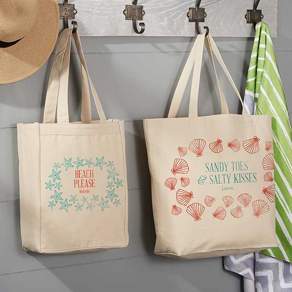 summer quotes Coastal Home Personalized Beach Canvas Tote Bags