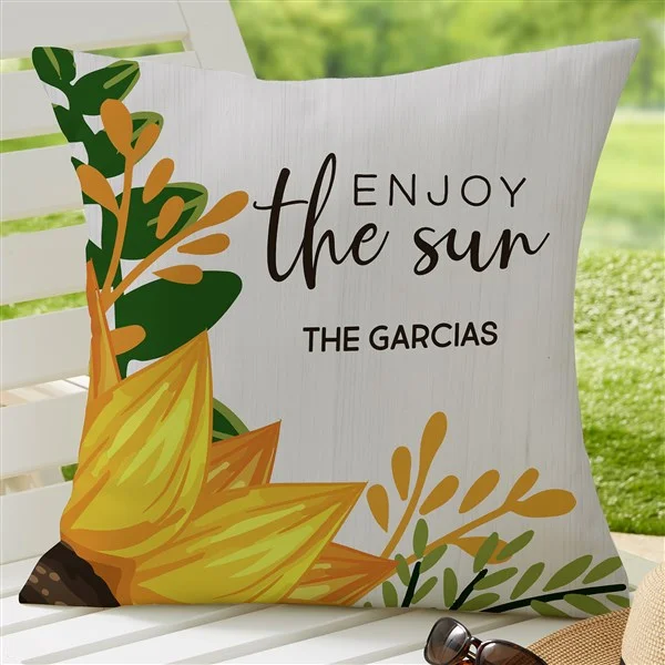 summer quotes Summertime Sunflowers Personalized Outdoor Throw Pillow