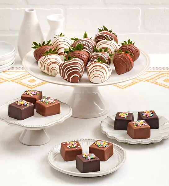 gifts for co-workers cheesecake bites drizzled strawberries